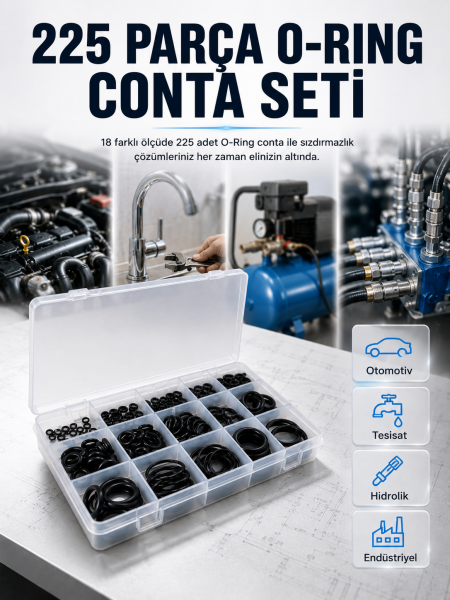 18 Ölçü O-Ring Conta Seti Otomotiv, Tesisat ve Hidrolik İçin Kauçuk Conta Kiti - Lisinya