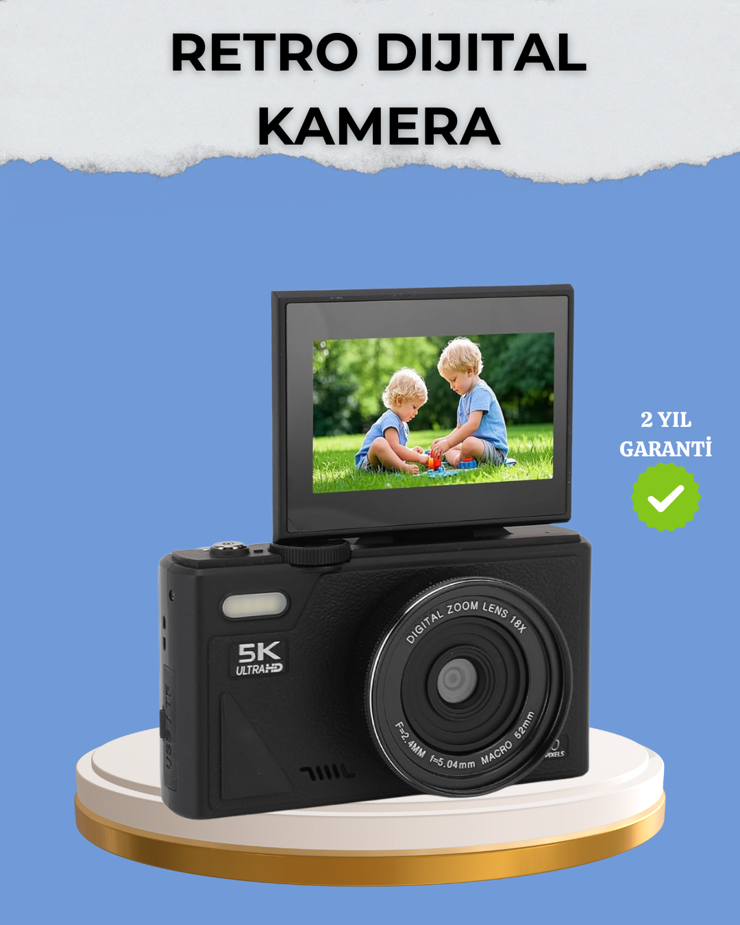 5K 75MP Dijital Kamera 18X Zoom Otofokuslu Taşınabilir Vintage Kamera