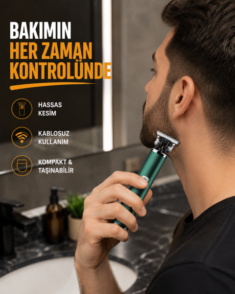 Profesyonel Şarjlı Tıraş Makinesi – 180 Dakika Kullanım, 2.5 Saat Hızlı Şarj, Evrensel USB Şarj Girişli - Lisinya