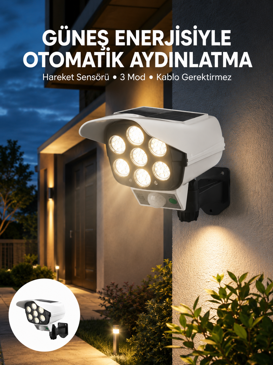 Uzaktan Kumandalı Güneş Enerjili LED Güvenlik Lambası Kamera Tipi Hareket Sensörlü Yeni Nesil - Lisinya