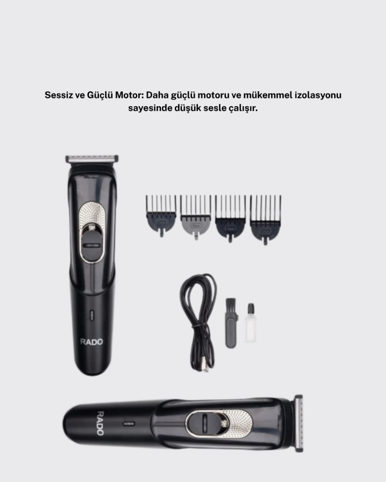 Sessiz Motorlu, Kablosuz Kullanımlı Şarjlı Saç ve Sakal Kesme Makinesi – Taraklı Set - Lisinya