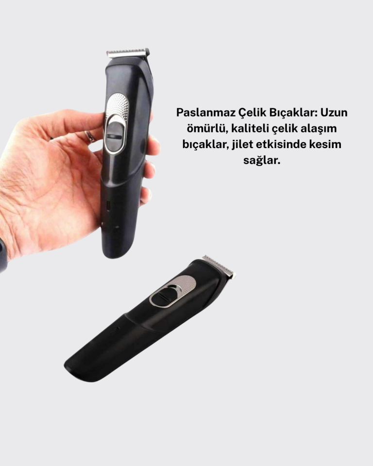 Sessiz Motorlu, Kablosuz Kullanımlı Şarjlı Saç ve Sakal Kesme Makinesi – Taraklı Set - Lisinya