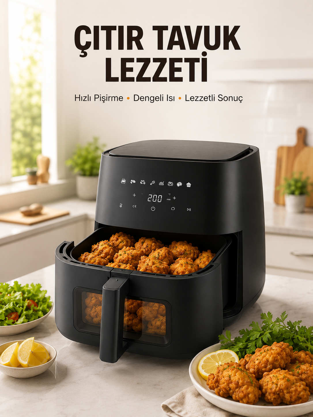 Yağsız Yemek Pişirme İçin Dijital Air Fryer Fritöz - Lisinya