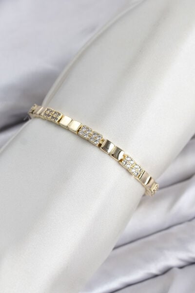 CM Kare Model Zirkon Taşlı VIP Seri Gold Renk Pirinç Kadın Bileklik - Lisinya