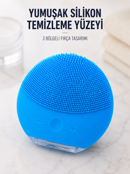 Silikon Yüz Temizleme Fırçası Ayarlanabilir Titreşimli Mavi Cilt Bakım Cihazı - Lisinya