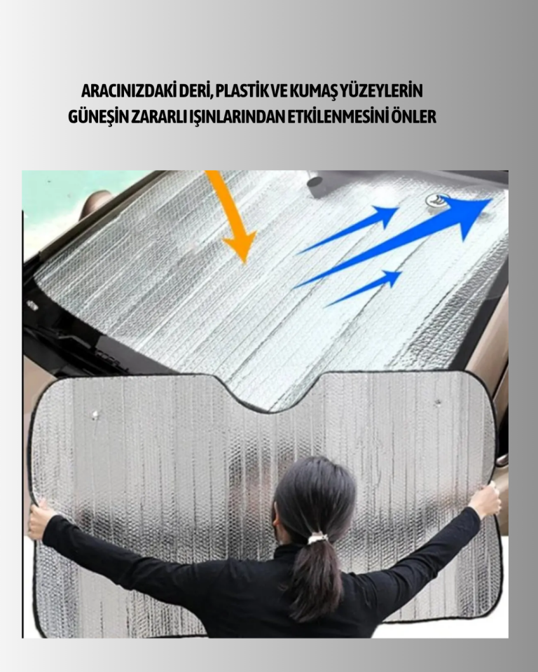 Metalize Reflektörlü Katlanabilir Araç Güneşliği – Yüksek Performanslı Isı ve UV Koruması - Lisinya
