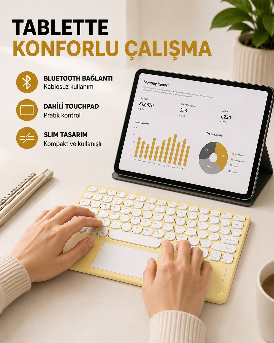 Bluetooth Kablosuz Klavye – İnce Slim Model, Tablet ve Akıllı TV Uyumlu, Sessiz Tuşlu Taşınabilir Klavye - Lisinya