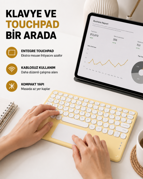Bluetooth Klavye – Kablosuz, Sessiz Tuşlu, Android iOS Windows Uyumlu, Kompakt Taşınabilir Tasarım - Lisinya