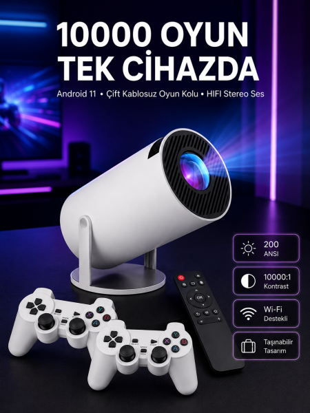 4K Wireless Çift Kollu Kumandalı Oyun Projeksiyonu Retro Video Oyunu Yeni Nesil - Lisinya