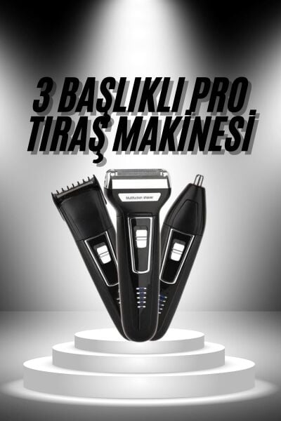 3'lü Set Saç Sakal Kesme Traş Makinesi Burun Kılı Alma Tıraş Makinesi