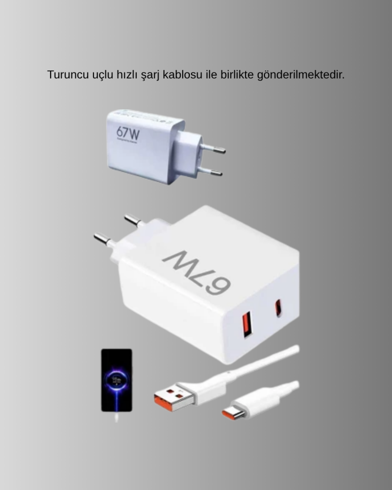 67W Süper Hızlı Şarj Adaptörü ve Kablo Seti – Güvenli, Kompakt ve Ergonomik Tasarım - Lisinya