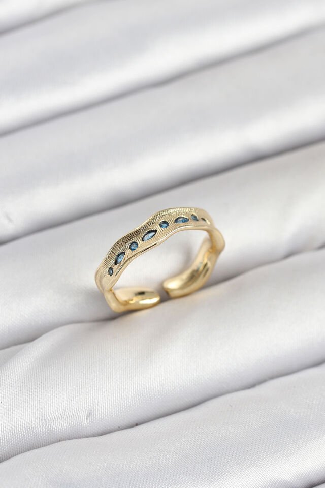 Pirinç Gold Renk Zirkon Taşlı Vintage Kadın Yüzük - Lisinya