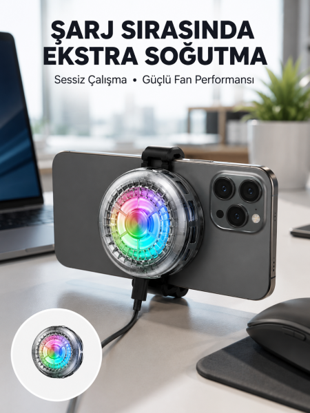 RGB Gaming Telefon Fanı Sessiz Soğutucu Tüm Akıllı Telefonlara Uygun Yeni Nesil - Lisinya