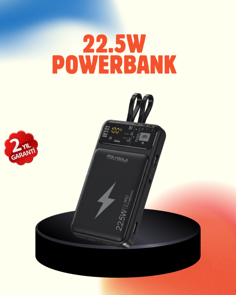 YamanHobi PG PW210 10000 mAh Powerbank 22.5W Hızlı Şarjlı Dahili Kablolu Siyah