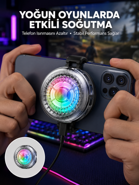 RGB LED Telefon Soğutucu Fan Yüksek Hızlı Soğutma Oyuncu Cooler Yeni Nesil - Lisinya
