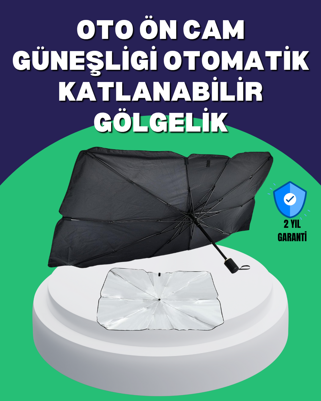 Şemsiye Tasarımlı Katlanabilir Araç Güneşliği – Geniş Uyumlu, UV Koruma - Lisinya