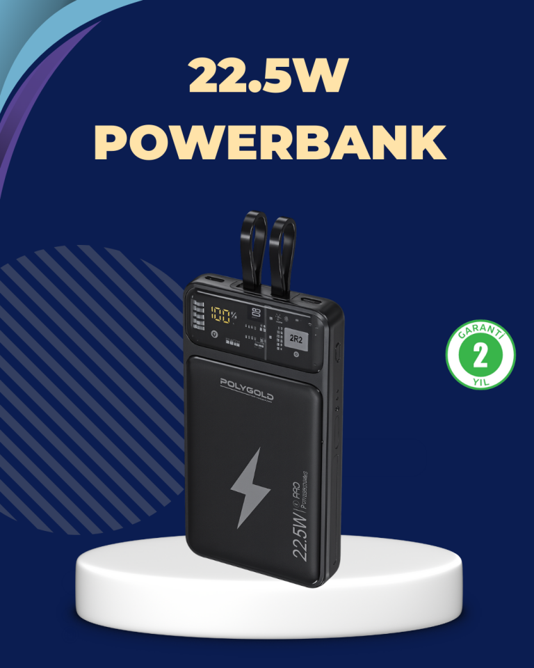 YamanHobi PG PW210 10000 mAh Powerbank 22.5W Hızlı Şarjlı Dahili Kablolu Siyah
