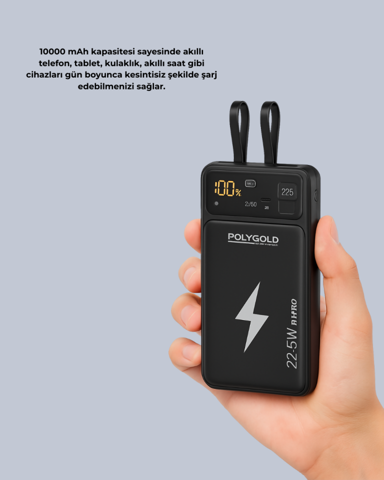 YamanHobi PG PW210 10000 mAh Powerbank 22.5W Hızlı Şarjlı Dahili Kablolu Siyah