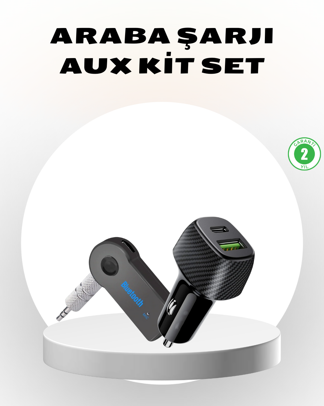 Bluetooth AUX Çevirici ve PD Destekli Araç Şarj Cihazı 2’li Set - Lisinya