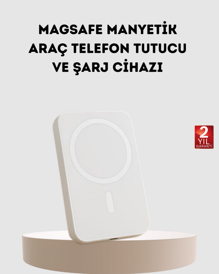 YamanHobi MagSafe Uyumlu Manyetik Kablosuz Powerbank Kaymaz Yüzeyli Beyaz