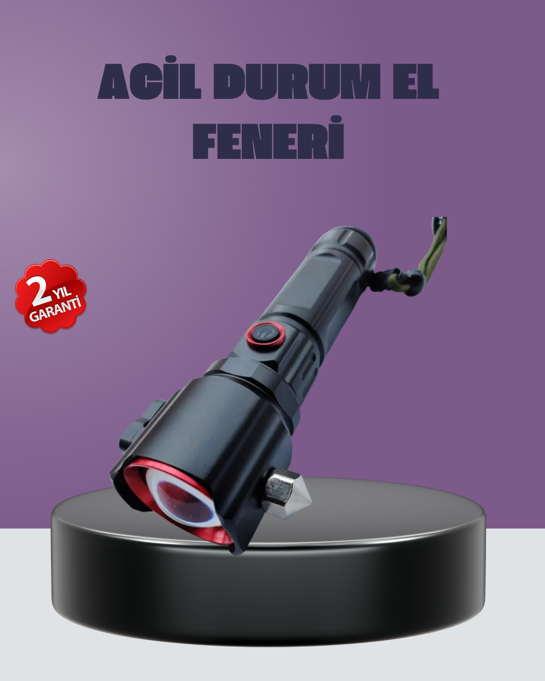 Güçlü Işıklı El Feneri Acil Durum Çekiç ve Pusula - Lisinya