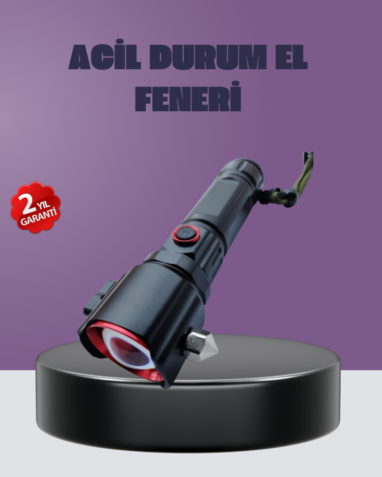 Güçlü Işıklı El Feneri Acil Durum Çekiç ve Pusula - Lisinya