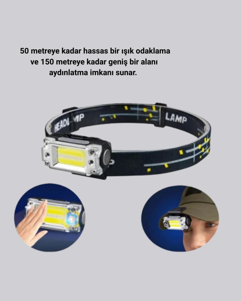 USB Şarjlı Mini LED KAFA Feneri 50m Odak 150m Geniş Aydınlatm - Lisinya