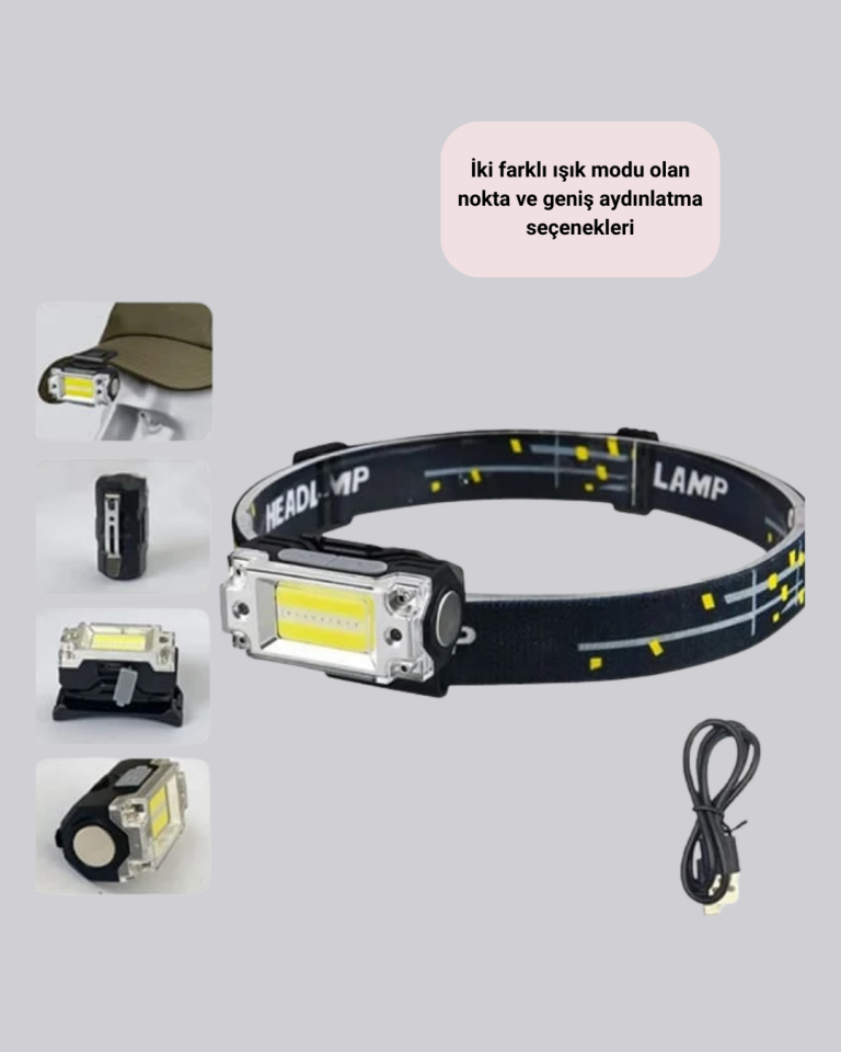 USB Şarjlı Mini LED KAFA Feneri 50m Odak 150m Geniş Aydınlatm - Lisinya