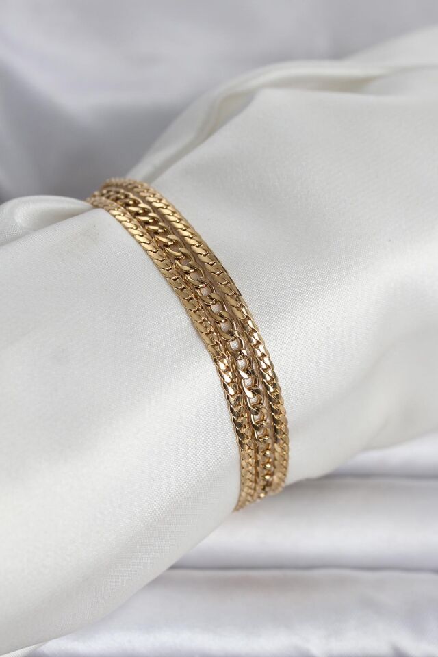 316L Çelik Gold Renk 3'lü Kadın Bileklik - Lisinya