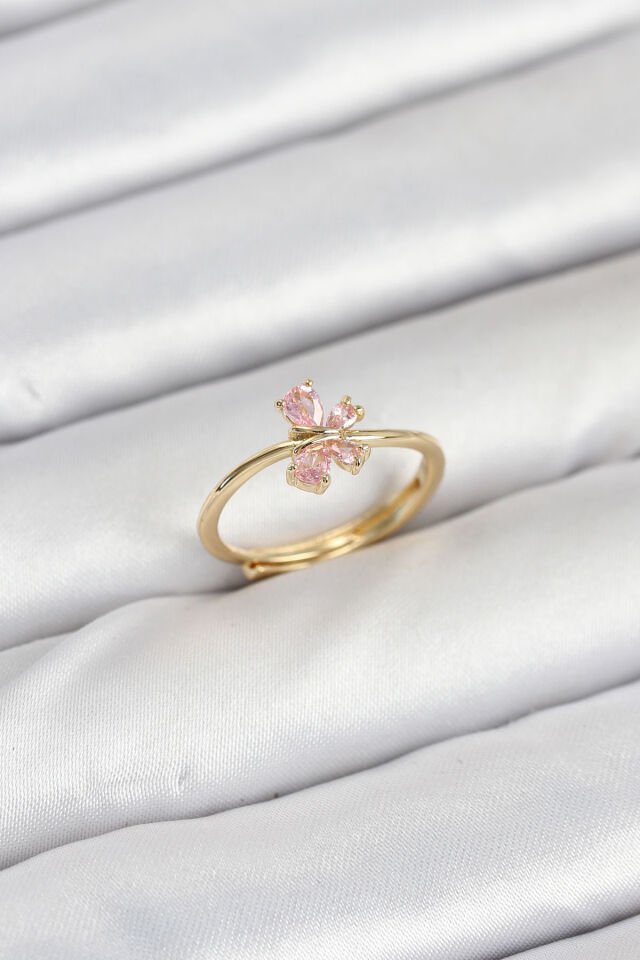 Pirinç Gold Renk Pembe Kelebek Kadın Yüzük - Lisinya