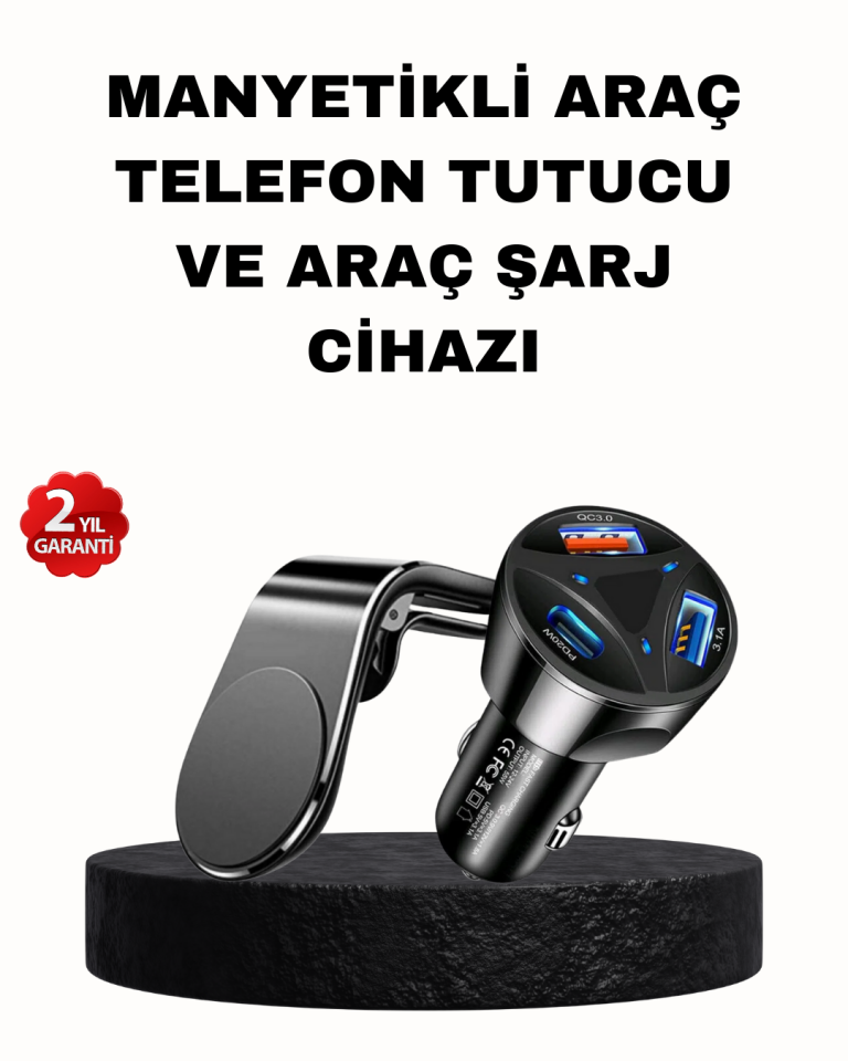 Manyetik Araç Telefon Tutucu ve Hızlı Şarj Adaptörü 2’li Set - Lisinya