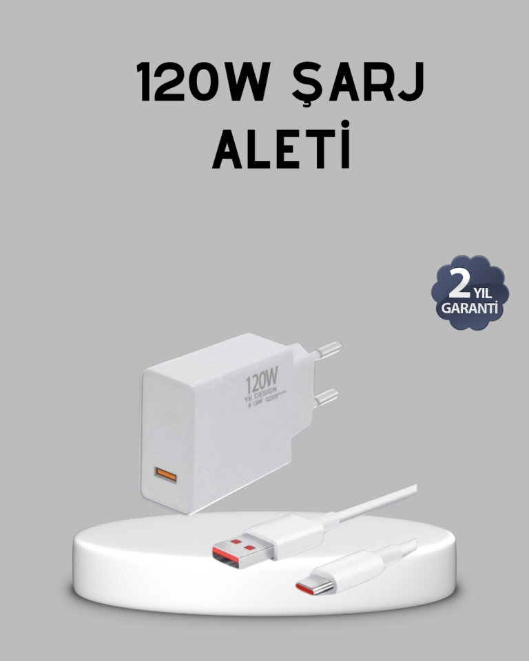 120W Süper Hızlı Şarj Adaptörü – Type-C Kablo Dahil, Yüksek Voltaj Korumalı - Lisinya