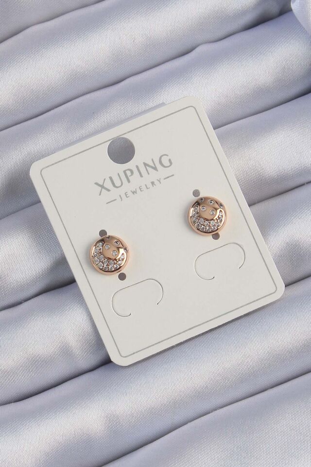 Xuping Rose Renk Zirkon Taşlı Yansımalı Oval Küpe - Lisinya