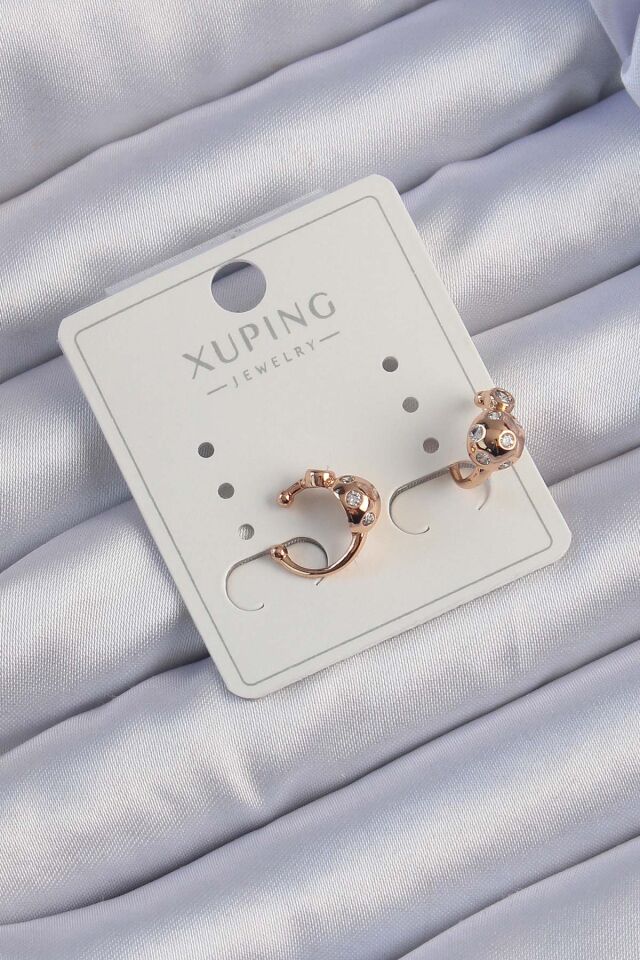 Xuping Rose Renk Zirkon Taşlı Bombeli Topçuk Earcuff Küpe - Lisinya