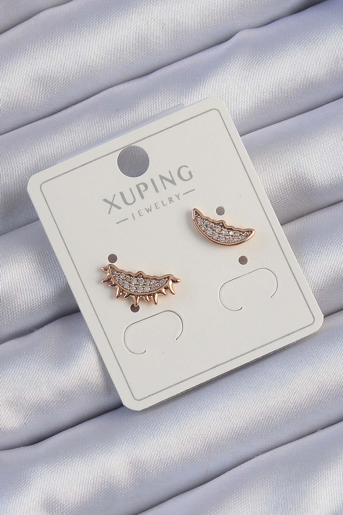 Xuping Rose Renk Zirkon Taşlı Ay ve Güneş Tasarımlı Küpe - Lisinya