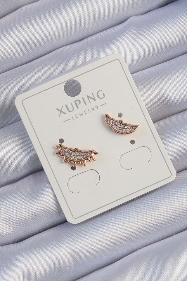 Xuping Rose Renk Zirkon Taşlı Ay ve Güneş Tasarımlı Küpe - Lisinya