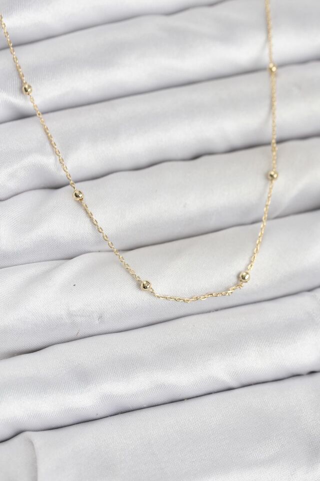 CM 14K Gold Renk Minik Top Zincirli Kadın Kolye - Lisinya