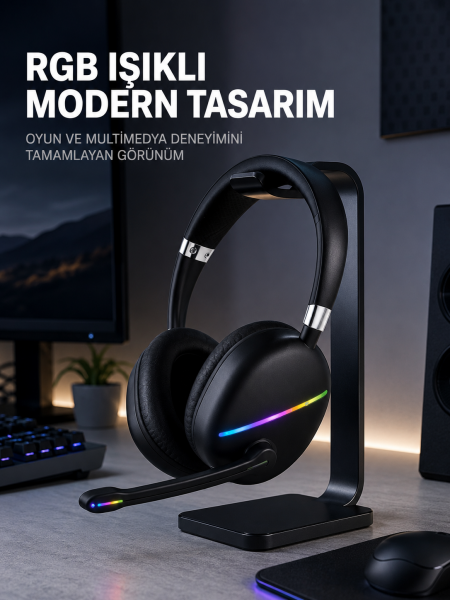 Kablosuz Bluetooth 5.0 Kulaklık RGB Işıklı Tasarım - Lisinya