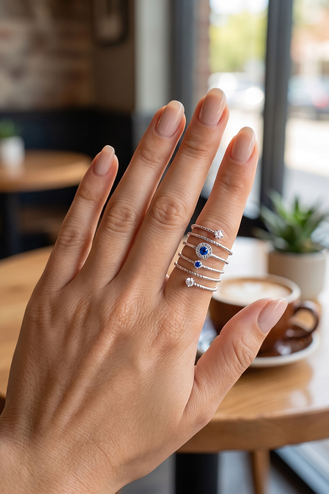 Pirinç Gümüş Renk Spiral Nazarlı Model Kadın Yüzük - Lisinya