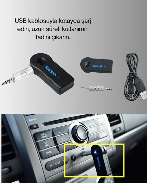 Araç İçi Bluetooth AUX Müzik ve Telefon Görüşmesi Adaptörü