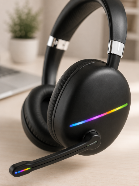 Bluetooth 5.0 RGB Işıklı Mikrofonlu Kablosuz Kulak Üstü Kulaklık - Lisinya