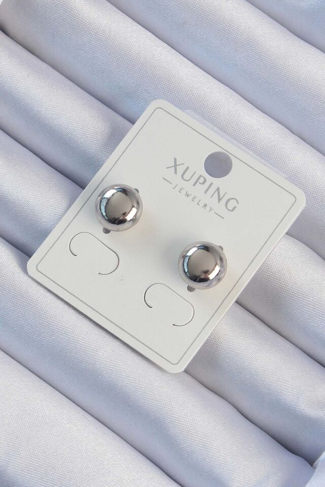 Xuping Gümüş Renk Minimal Bombeli Oval Küpe - Lisinya