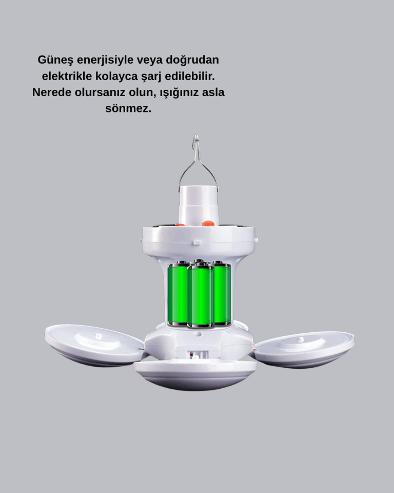 Solar Güneş Enerjili ve USB Şarjlı 5 Kanatlı LED Kamp Lambası - Lisinya