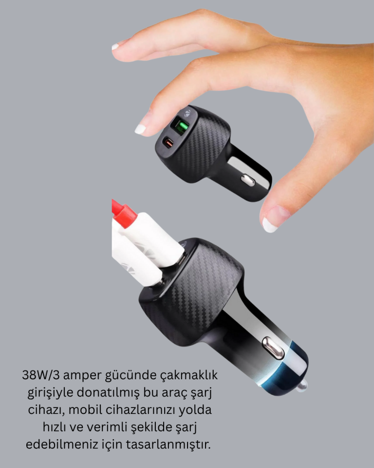 Kompakt Tasarımlı Type-C + USB Girişli Araç Şarj Başlığı - Lisinya