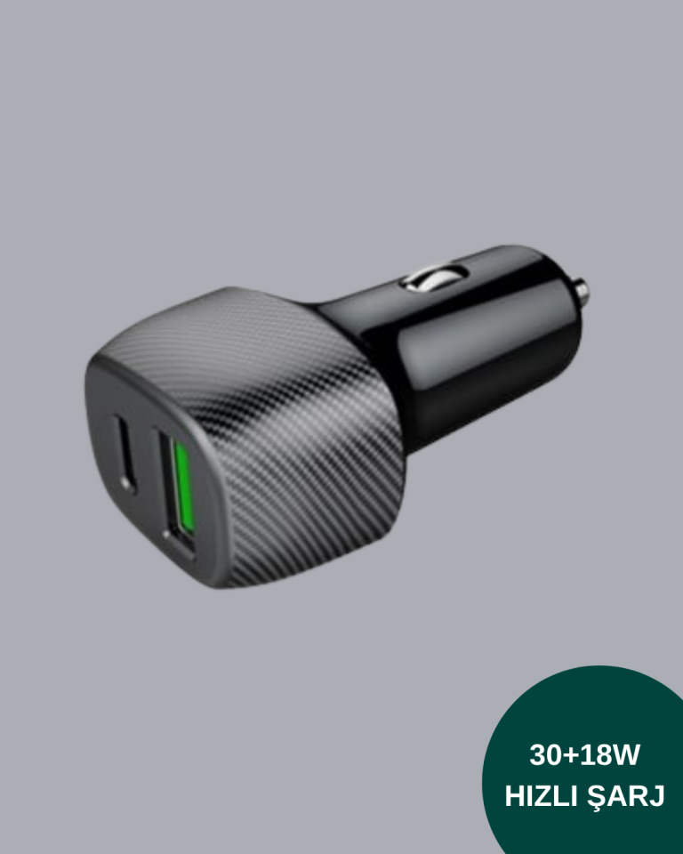 Kompakt Tasarımlı Type-C + USB Girişli Araç Şarj Başlığı - Lisinya
