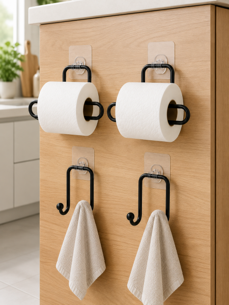 Yapışkanlı Banyo Düzenleme Seti 2 Rulo Tutucu 2 Havlu Askılığı 4 Parça