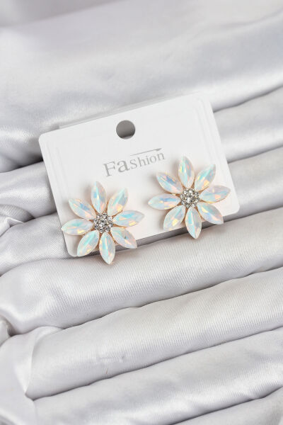 Beyaz Renk Kristal Taşlı Lotus Çiçek Model Kadın Küpe - Lisinya