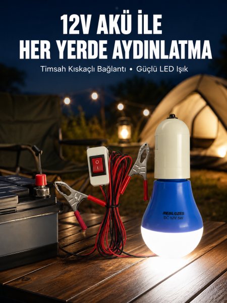 12V LED Ampul Timsah Kıskaçlı Taşınabilir Aydınlatma - Lisinya