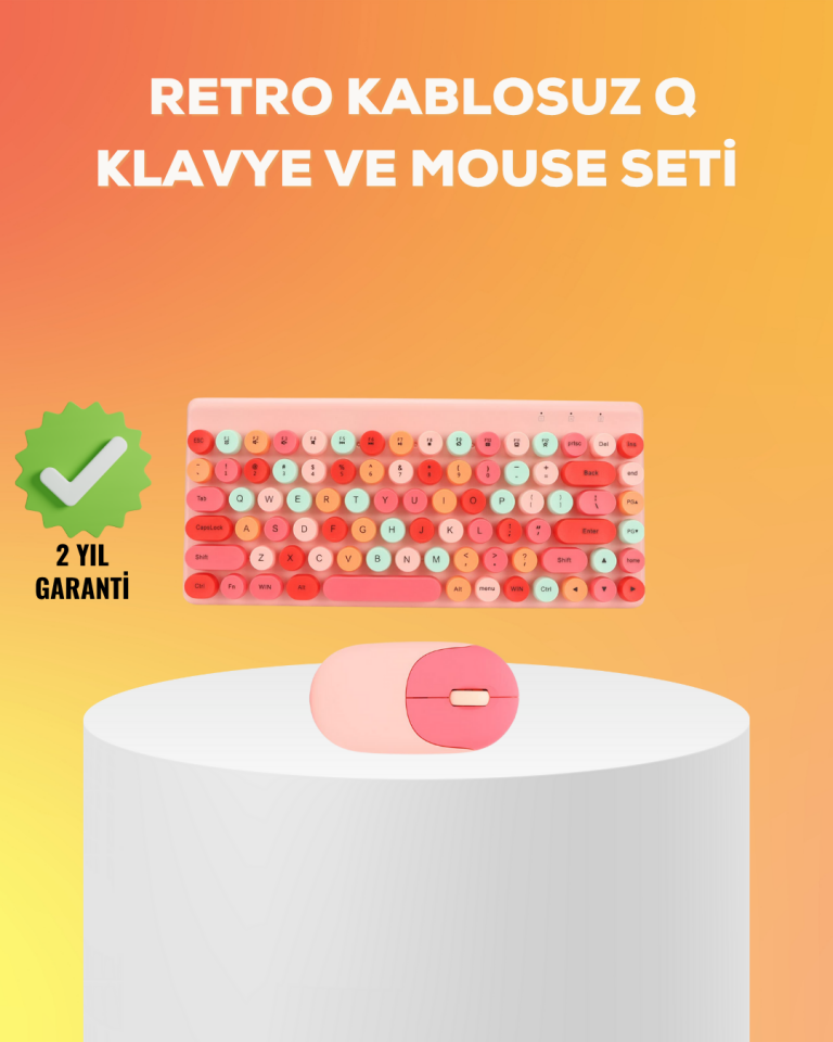 Renkli Retro Tuş Takımlı Klavye – 3 Cihaz Bağlantısı, Medya Kısayol Tuşları - YamanHobi