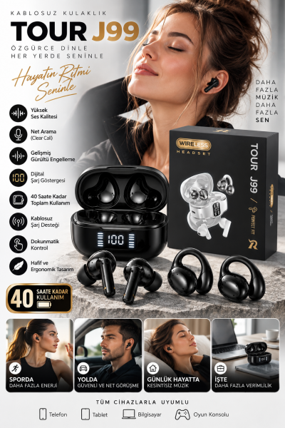 Küpe Tasarımını Sevenlere 4 Kulaklıklı Bluetooth Kulaklık Seti Kulağa Girmeyen Tasarım - Lisinya